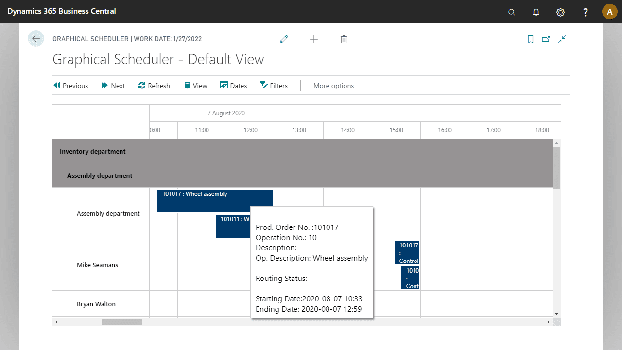 Dynamics 365 Business Central Graphical Scheduling