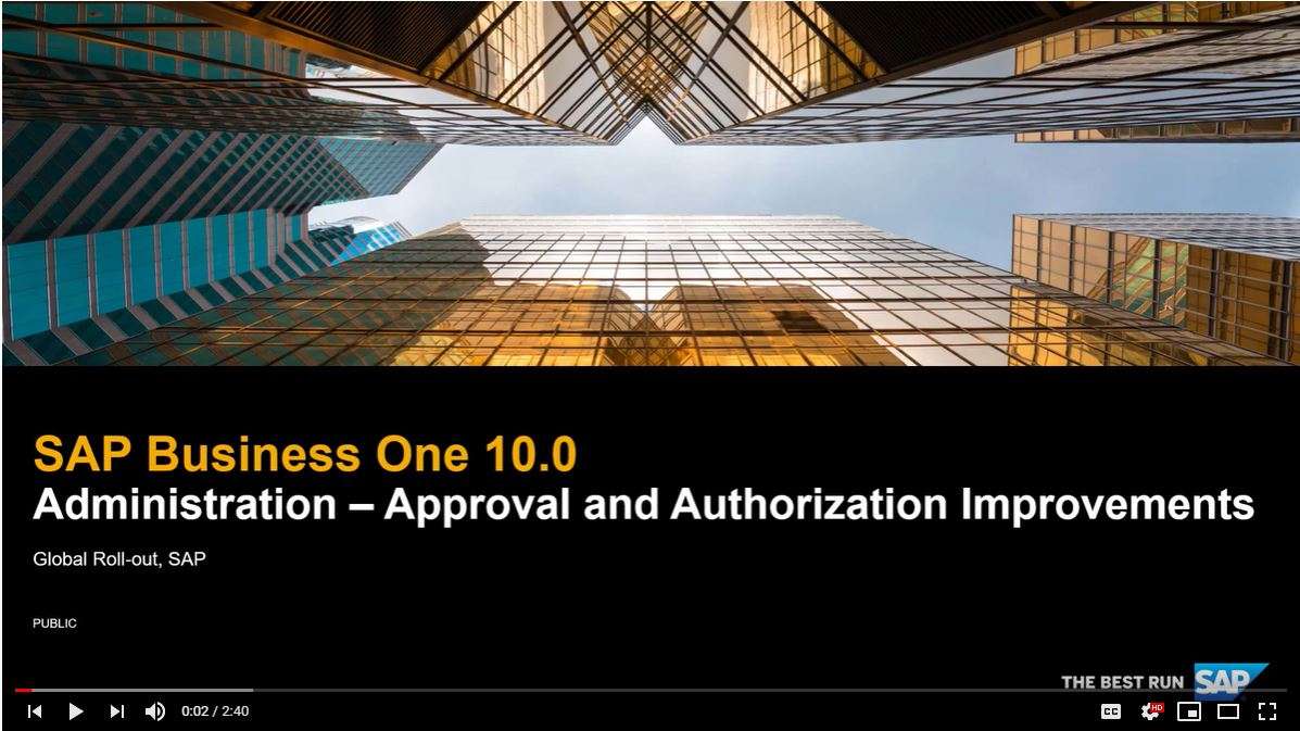 SAP Business One V10 - Approval and authorization improvements